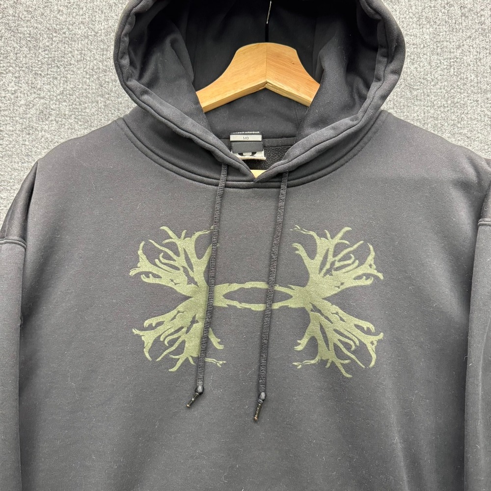 Under Armour Hoodie Men's M Black Pullover Fleece Hooded Sweatshirt Tree Logo - Picture 7 of 11
